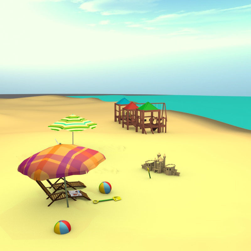 Complete Cartoon Beach Scene 3D model_6