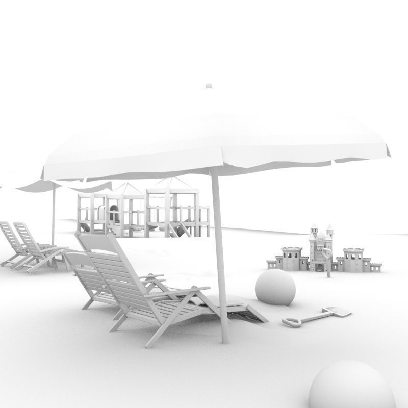 Complete Cartoon Beach Scene 3D model_17