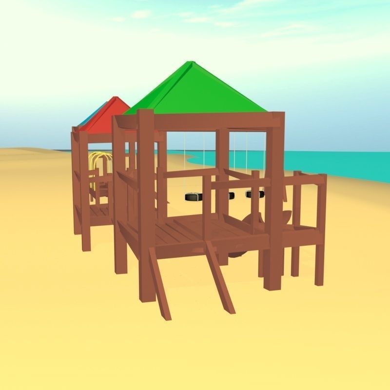 Complete Cartoon Beach Scene 3D model_7