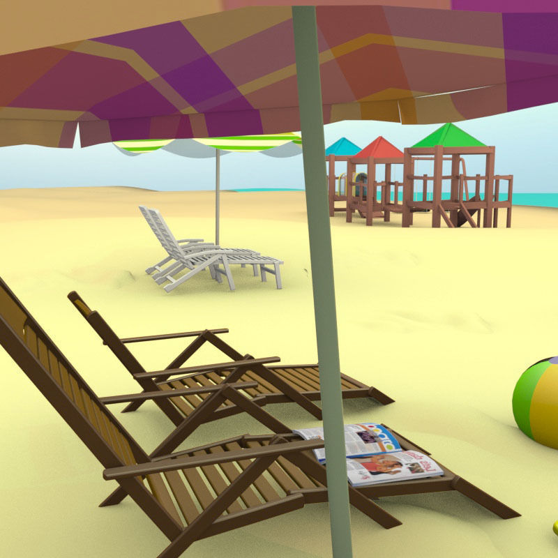 Complete Cartoon Beach Scene 3D model_2