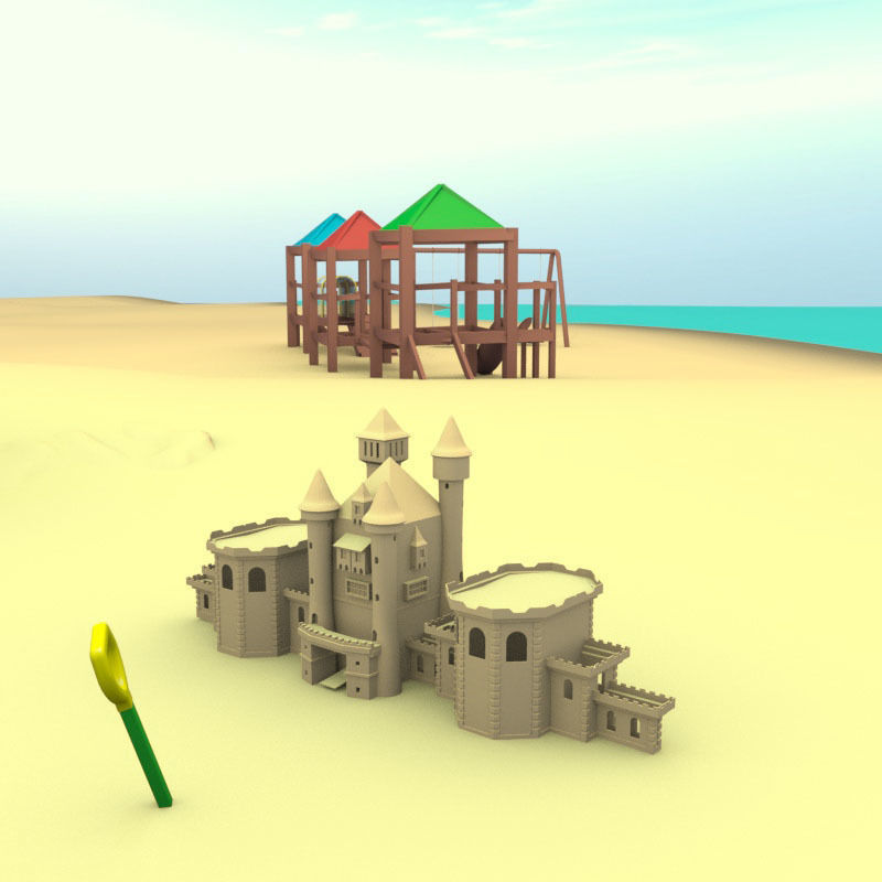 Complete Cartoon Beach Scene 3D model_4