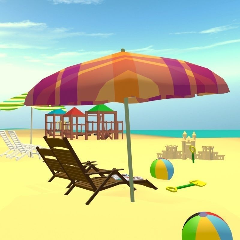 Complete Cartoon Beach Scene 3D model_3