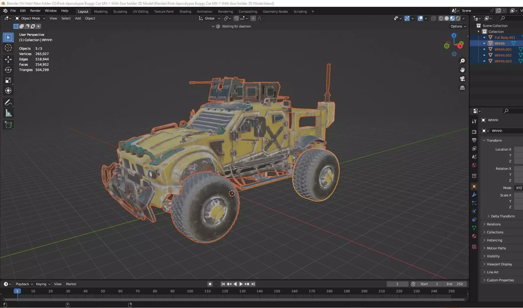 Post-Apocalypse Buggy Car MX-1 With Gun holder 3D Model Low-poly 3D model_9