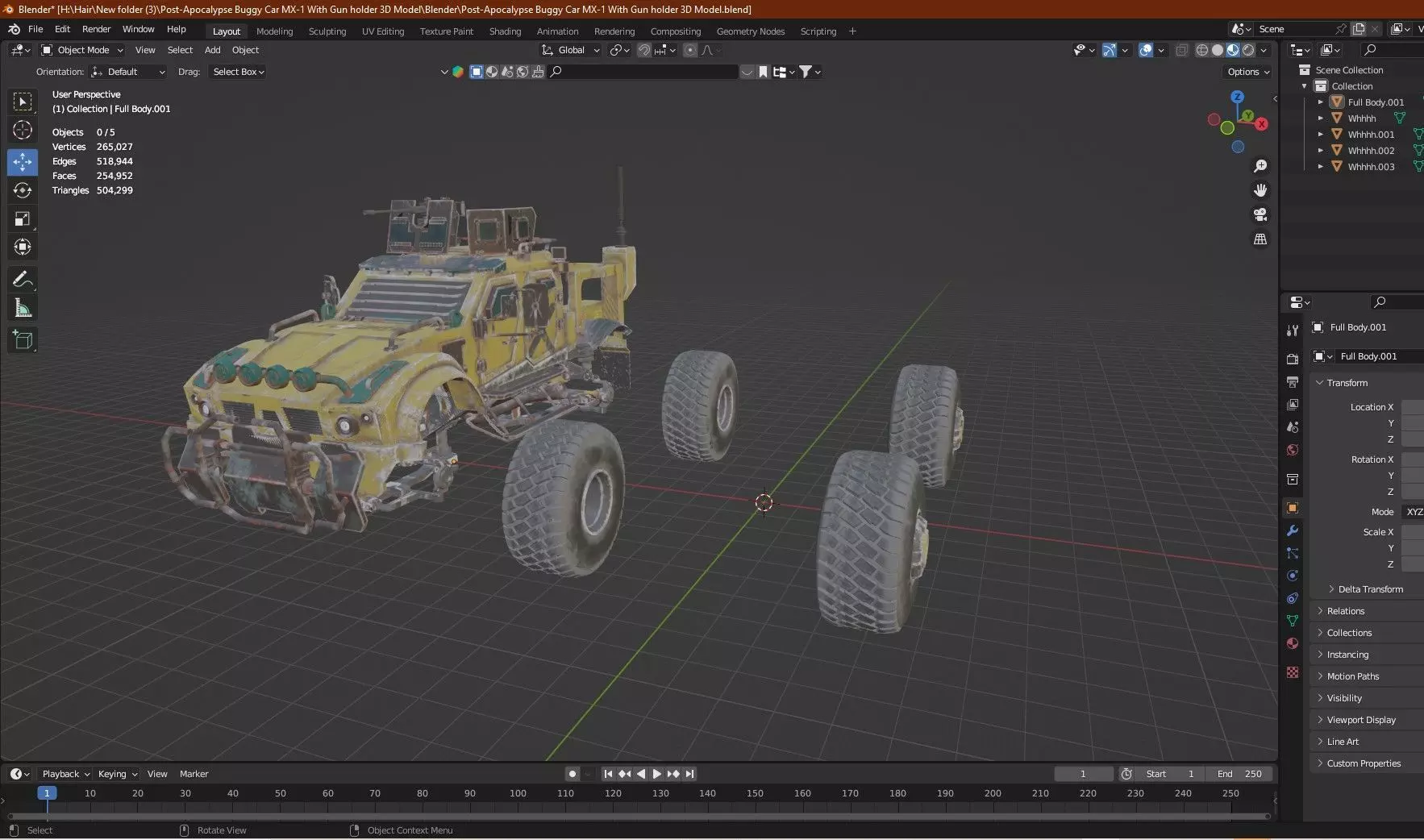 Post-Apocalypse Buggy Car MX-1 With Gun holder 3D Model Low-poly 3D model_11