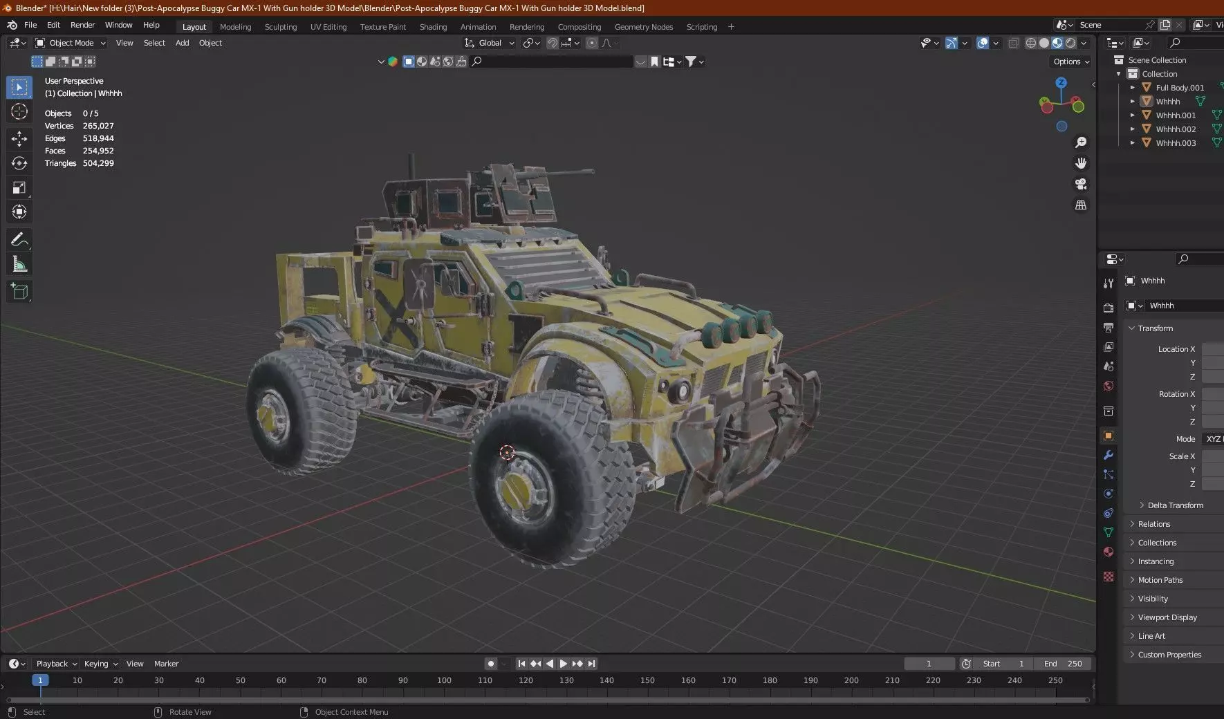 Post-Apocalypse Buggy Car MX-1 With Gun holder 3D Model Low-poly 3D model_10