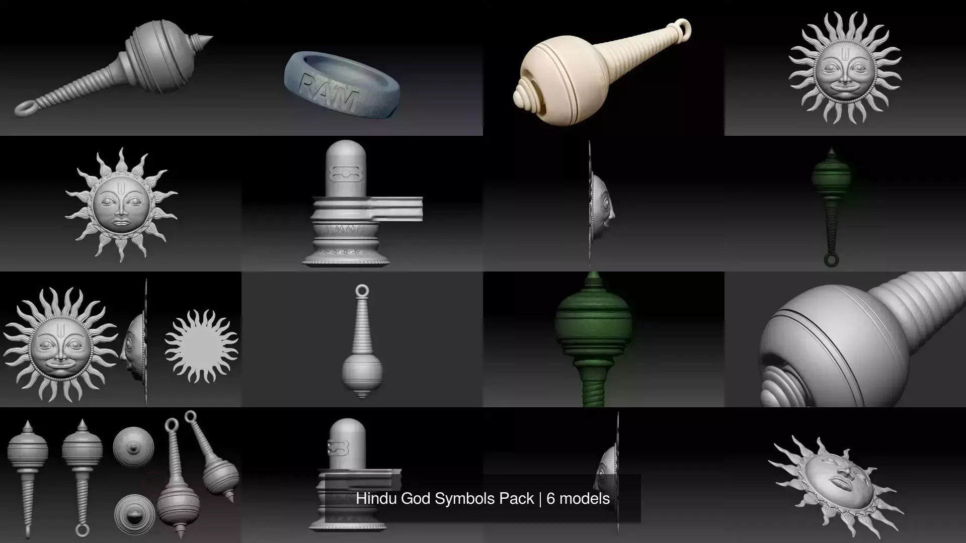 Hindu God Symbols Pack 3D Model Collection_0