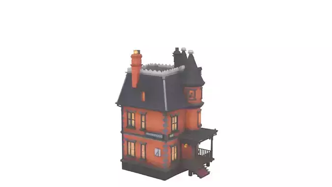 Intricate 3D Haunted House Model with Turrets 3D model