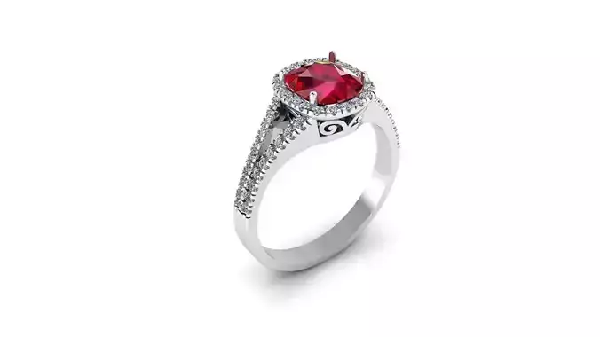 Cushion Cut Ruby Ring With Diamonds 3D print model