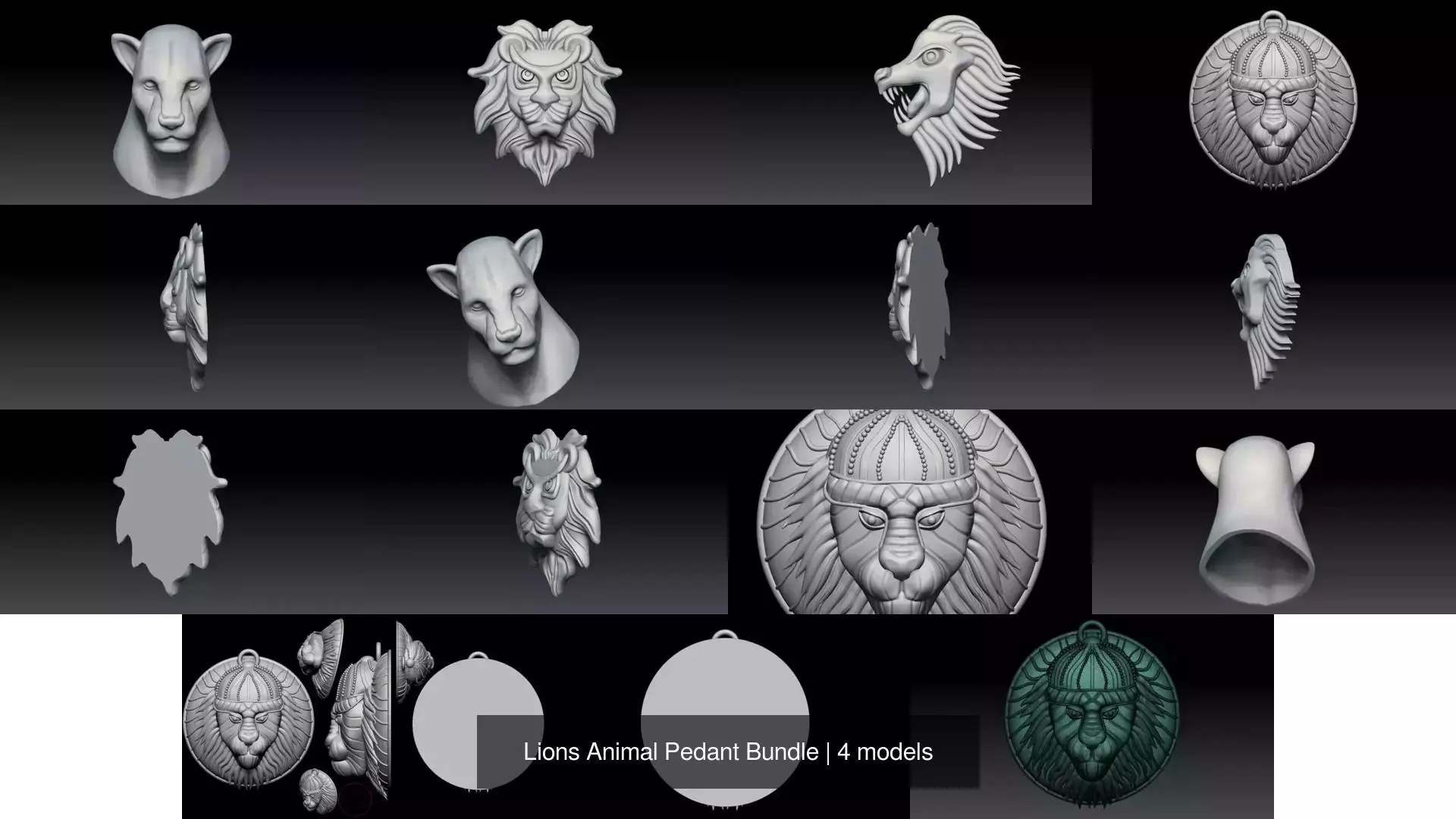 Lions Animal Pedant Bundle 3D Model Collection_0