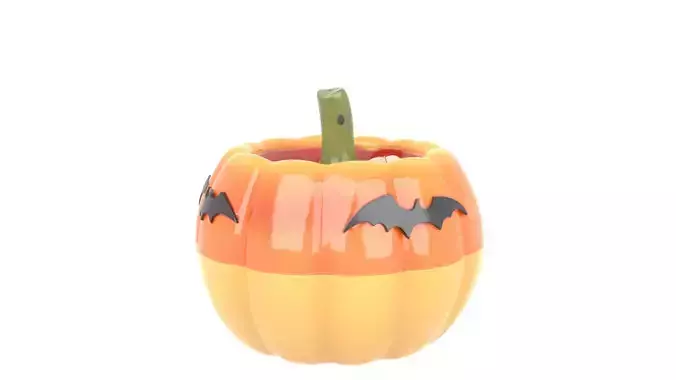 Glossy 3D Pumpkin Candy Corn Bowl with Bat