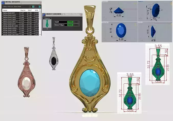 stl 3dm Plaque Classic Teardrop Pendant Central Turquoise gp0490