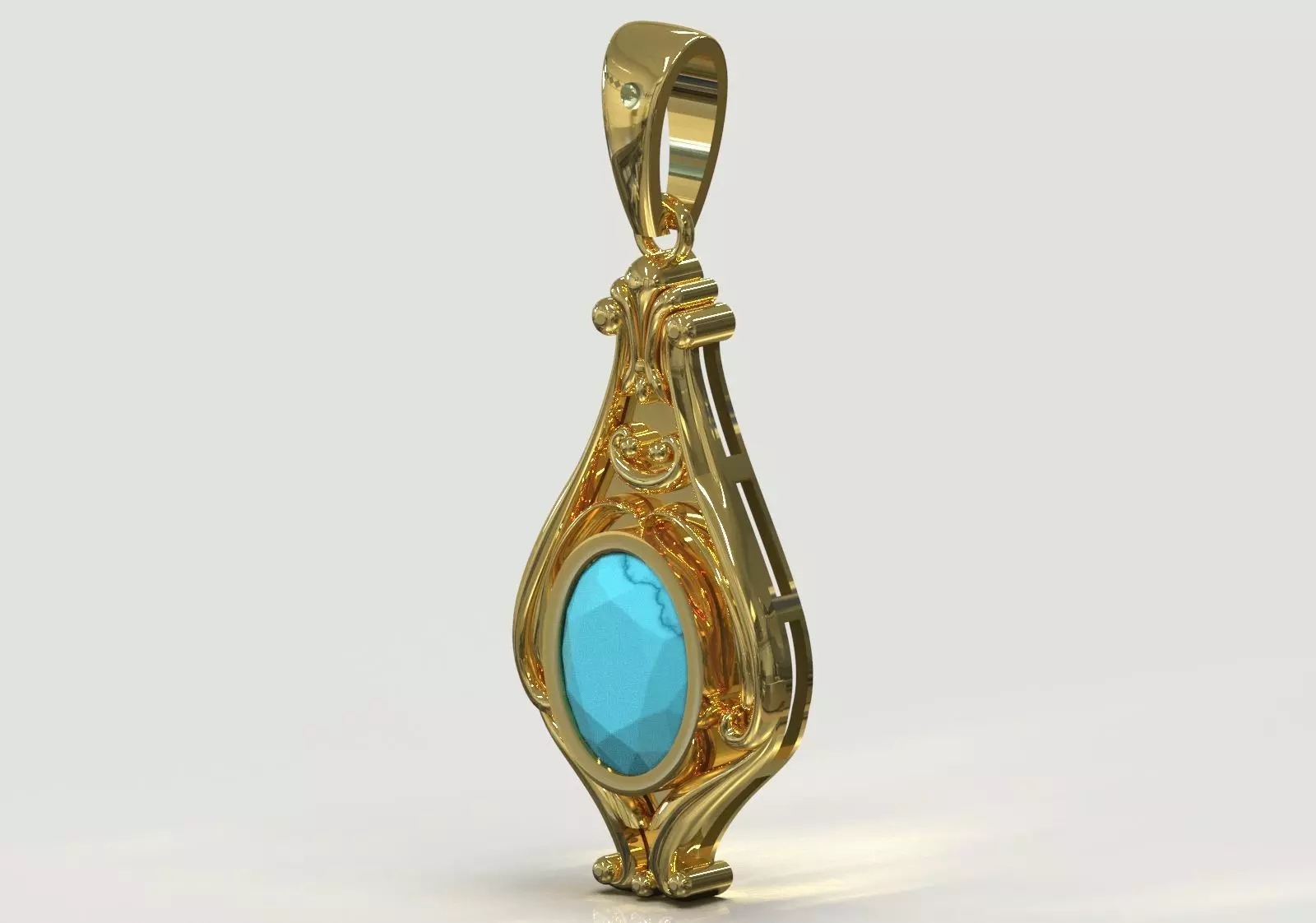 stl 3dm Plaque Classic Teardrop Pendant Central Turquoise gp0490 3D print model_3