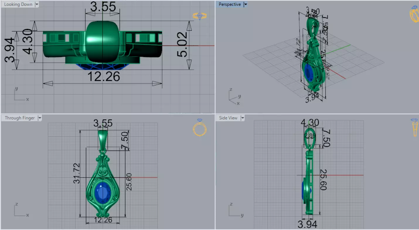 stl 3dm Plaque Classic Teardrop Pendant Central Turquoise gp0490 3D print model_8