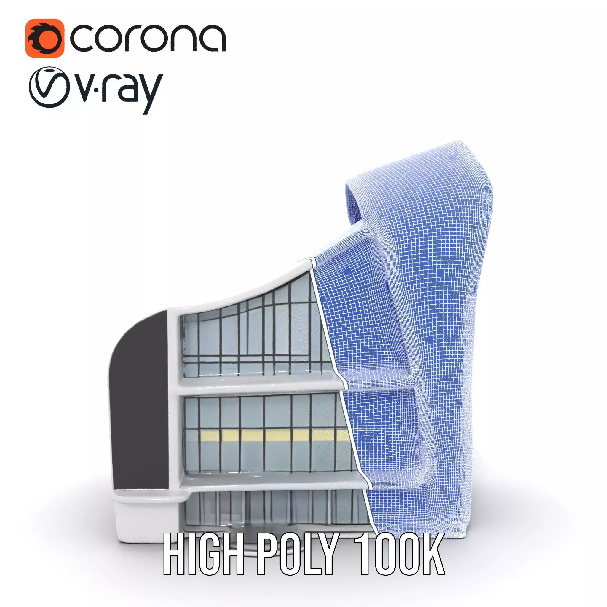 Futuristic White Building model pack Low-poly 3D model_33