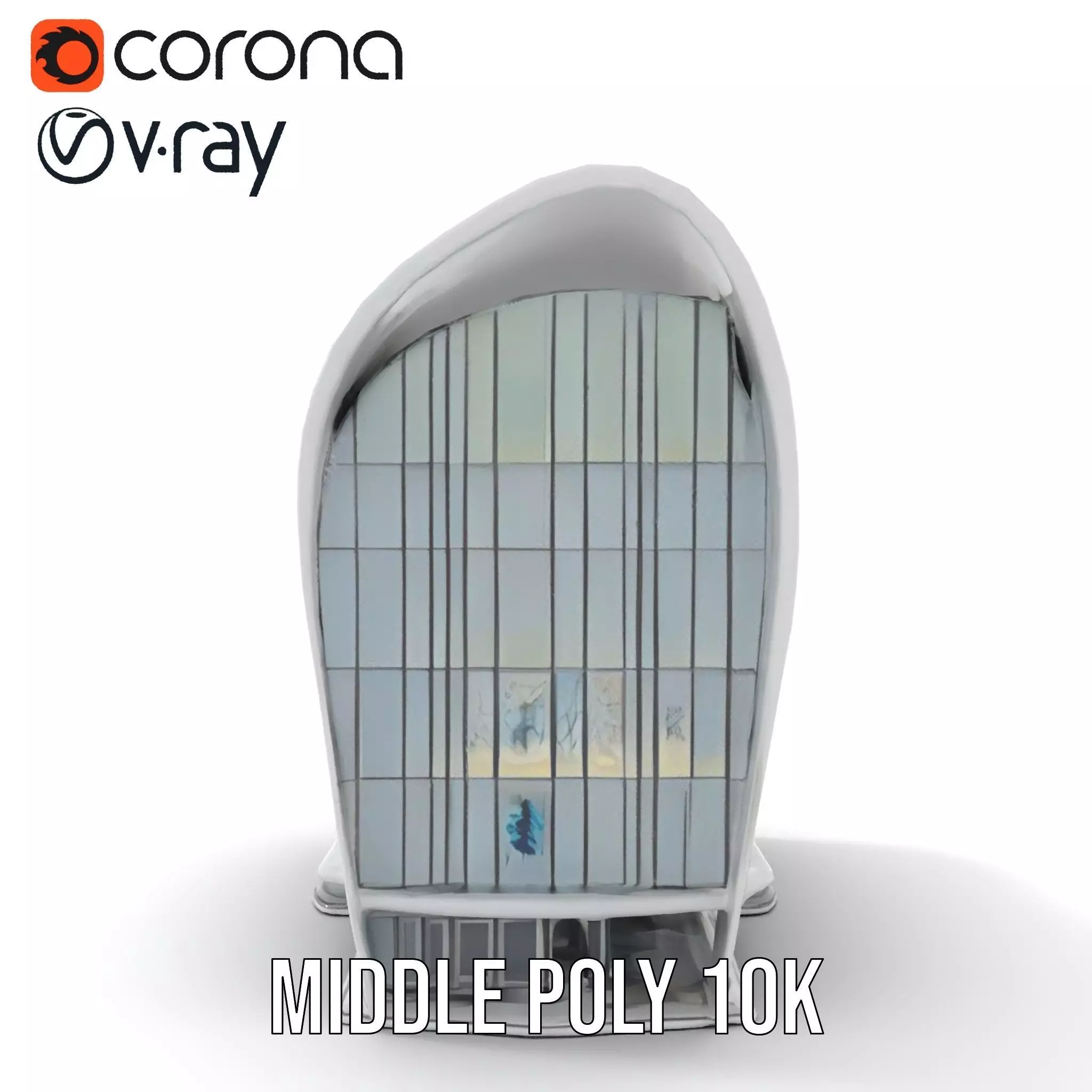 Futuristic White Building model pack Low-poly 3D model_6