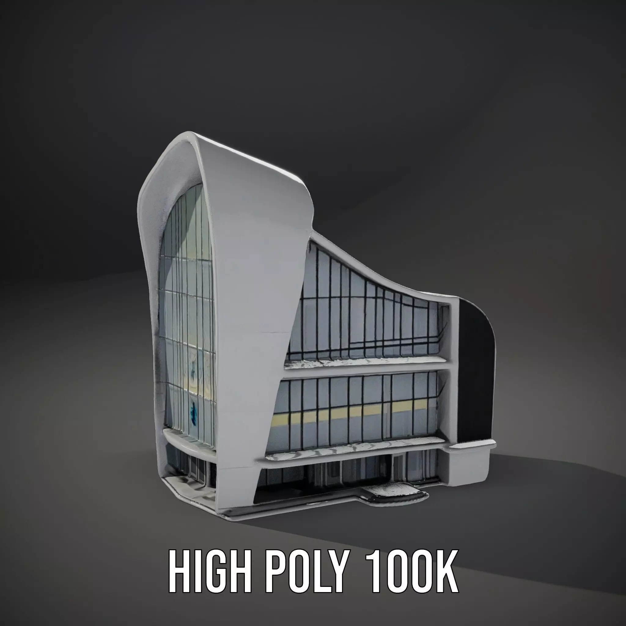 Futuristic White Building model pack Low-poly 3D model_11