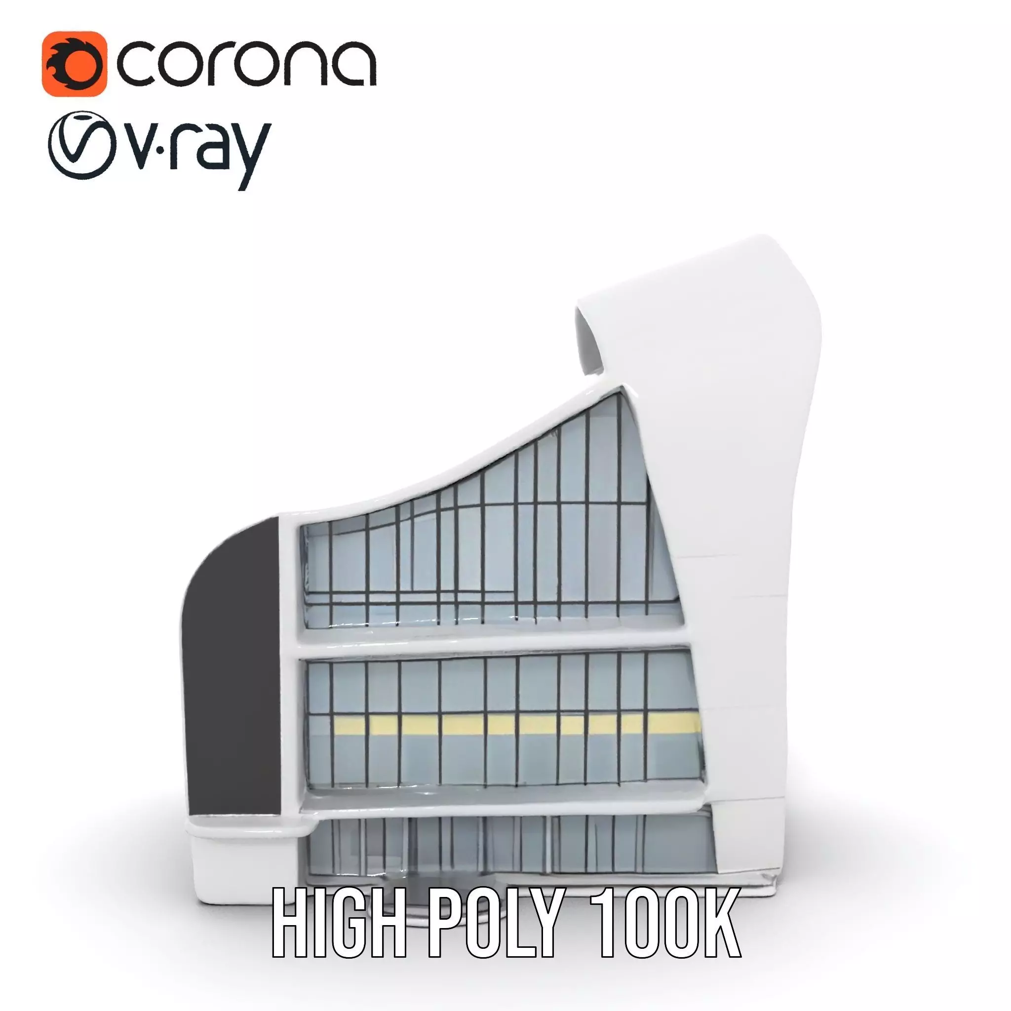 Futuristic White Building model pack Low-poly 3D model_16