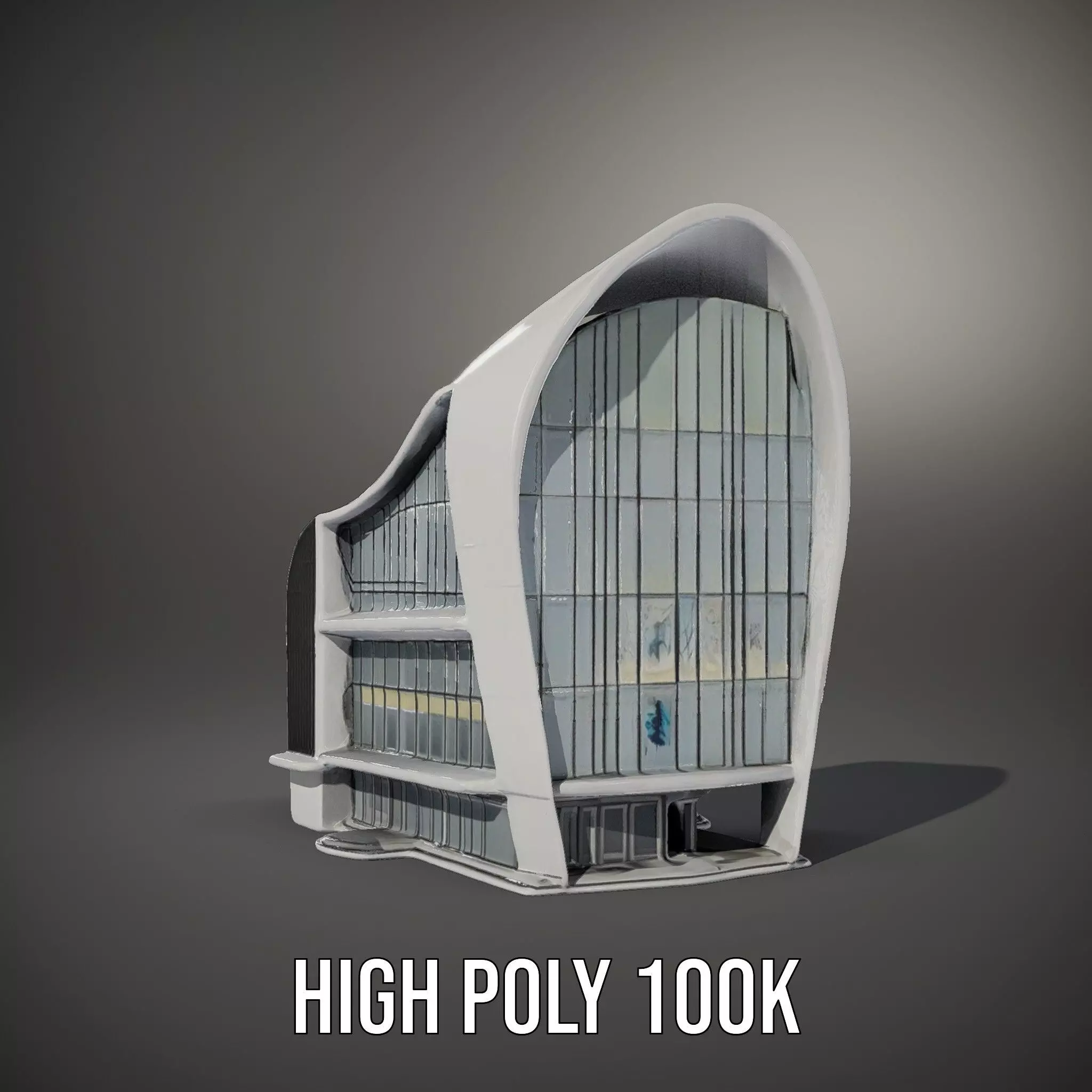 Futuristic White Building model pack Low-poly 3D model_9