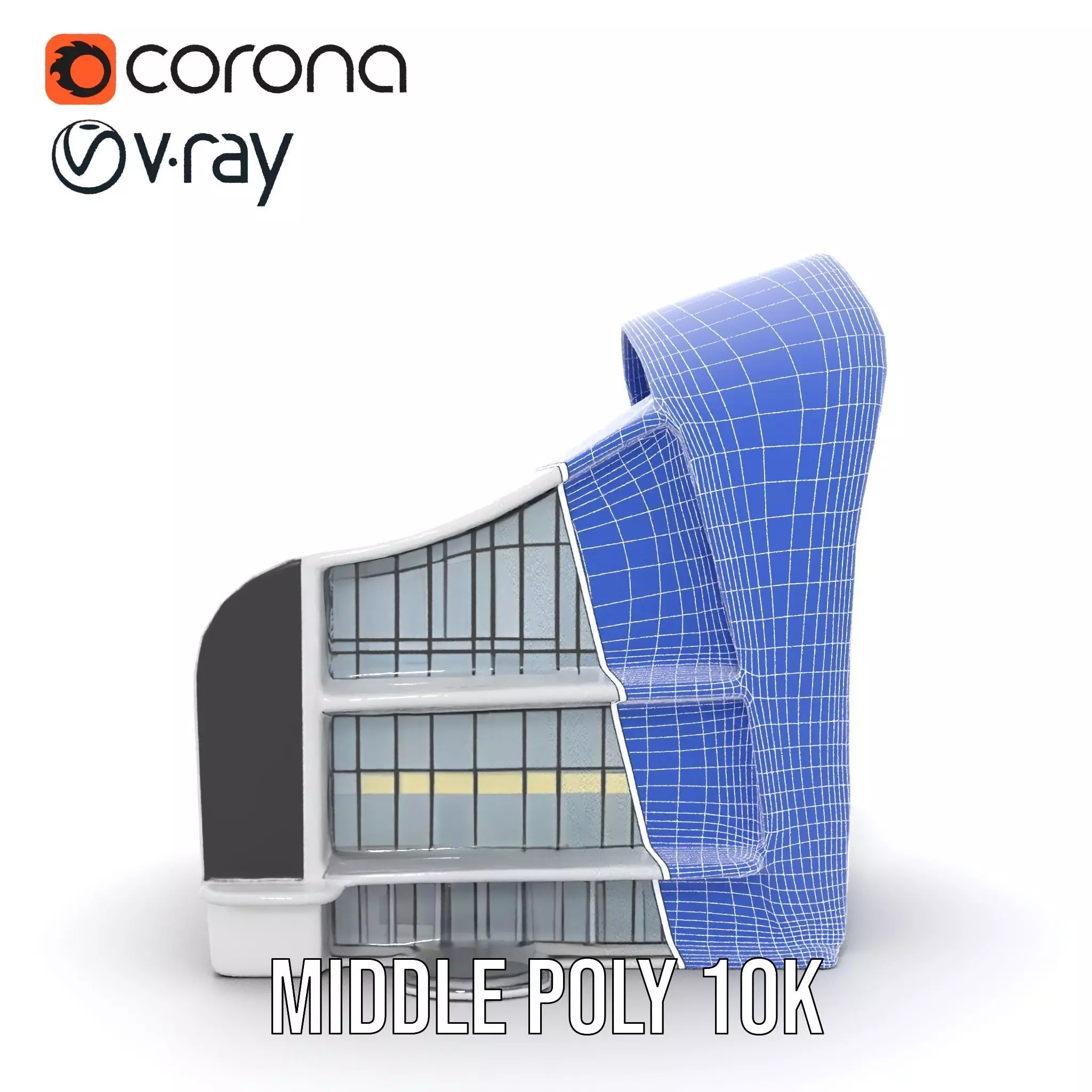 Futuristic White Building model pack Low-poly 3D model_21