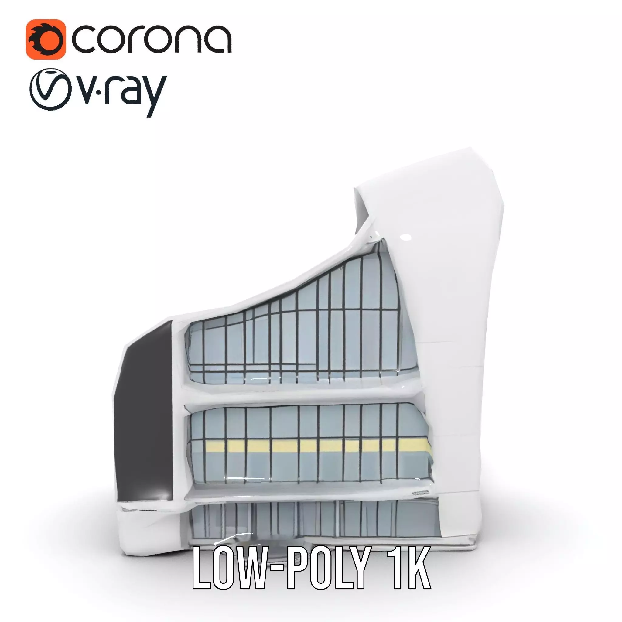 Futuristic White Building model pack Low-poly 3D model_15