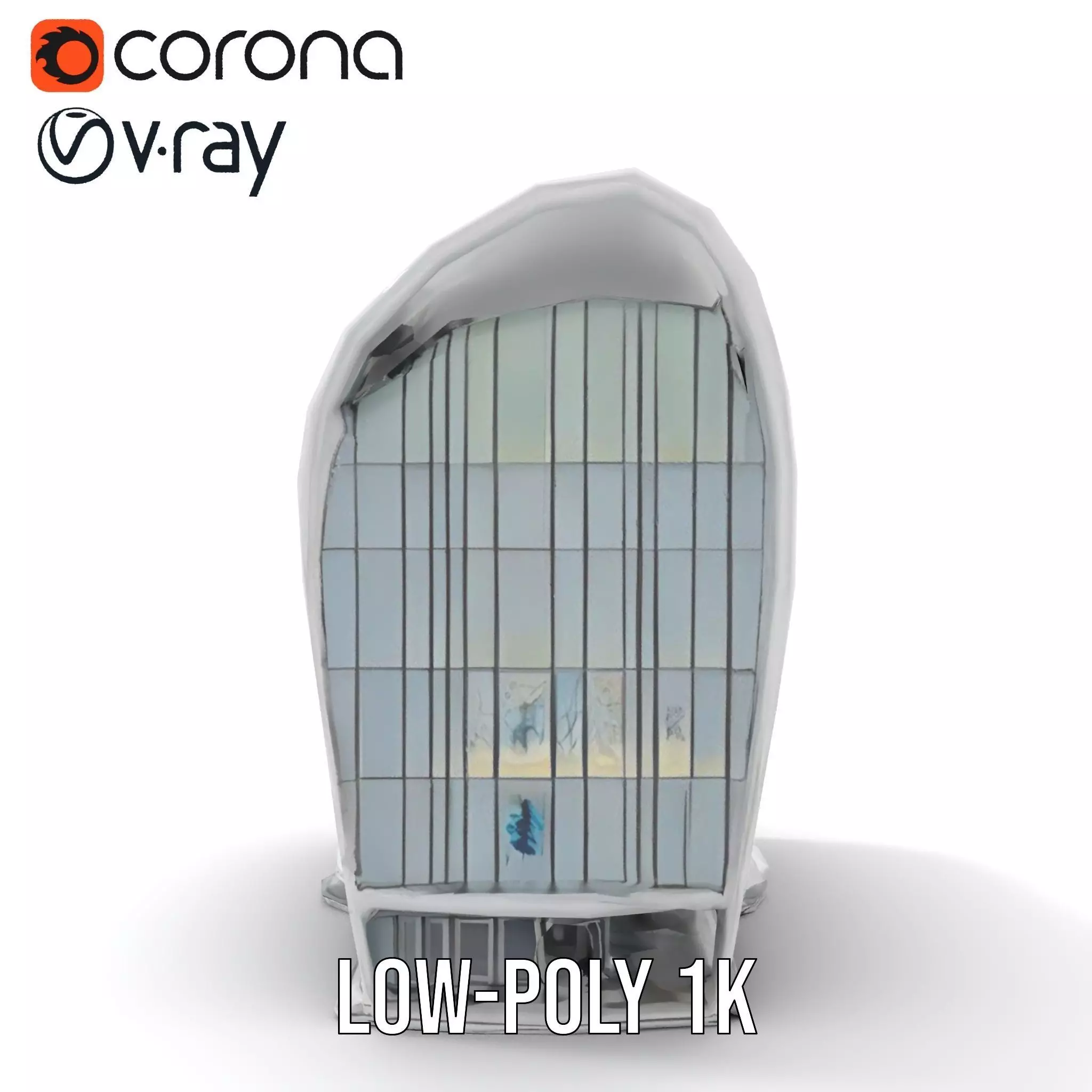 Futuristic White Building model pack Low-poly 3D model_28