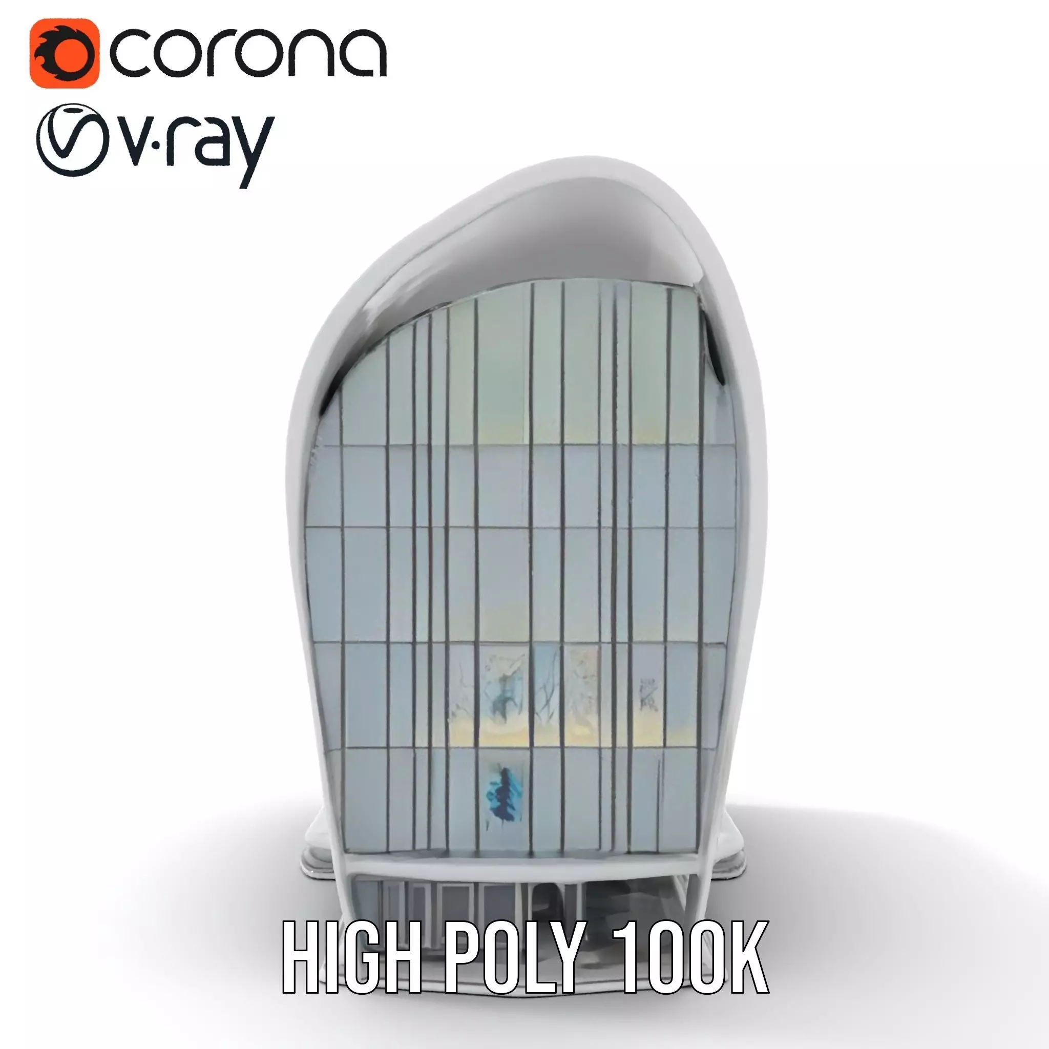 Futuristic White Building model pack Low-poly 3D model_29