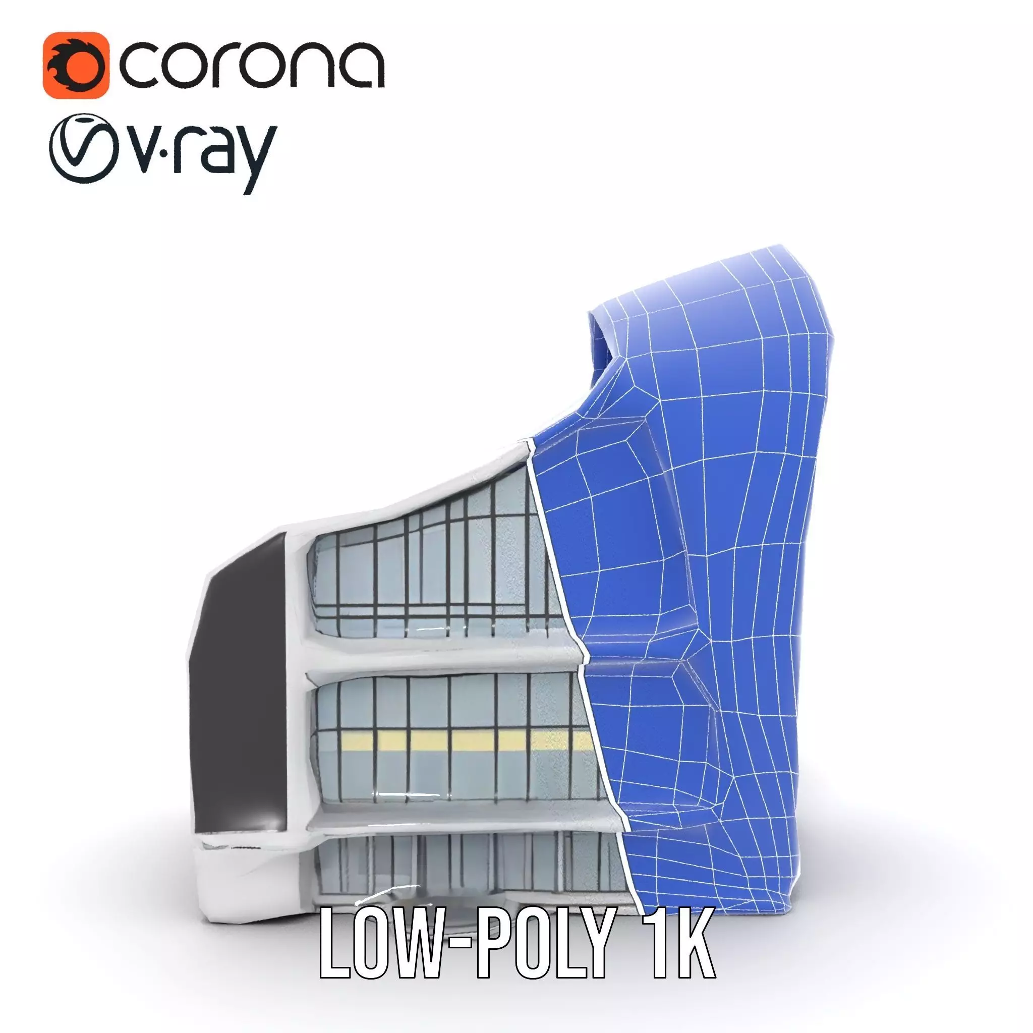 Futuristic White Building model pack Low-poly 3D model_20