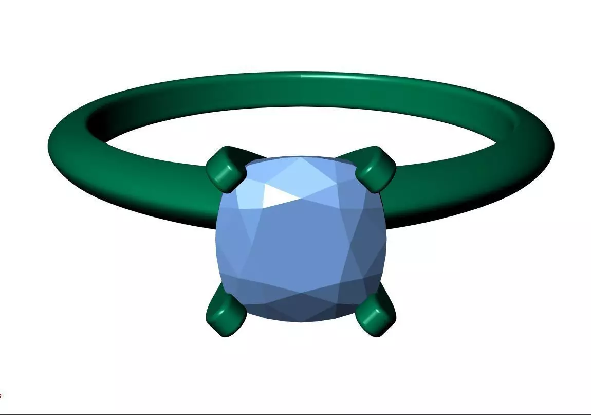 SQUARE CUSHION SOLITAIRE RING 3D print model_9