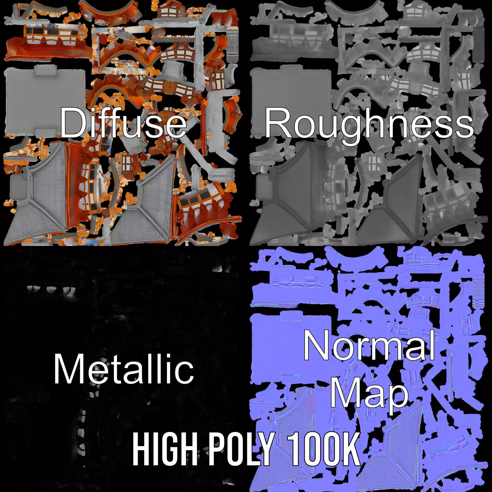 Traditional Pagoda model pack Low-poly 3D model_3