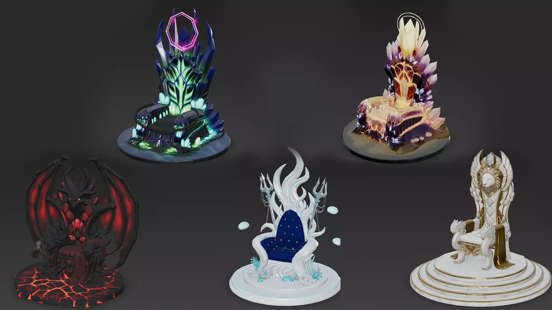 Cartoon Fantasy Thrones 3D Models Pack PBR Low-poly 3D model