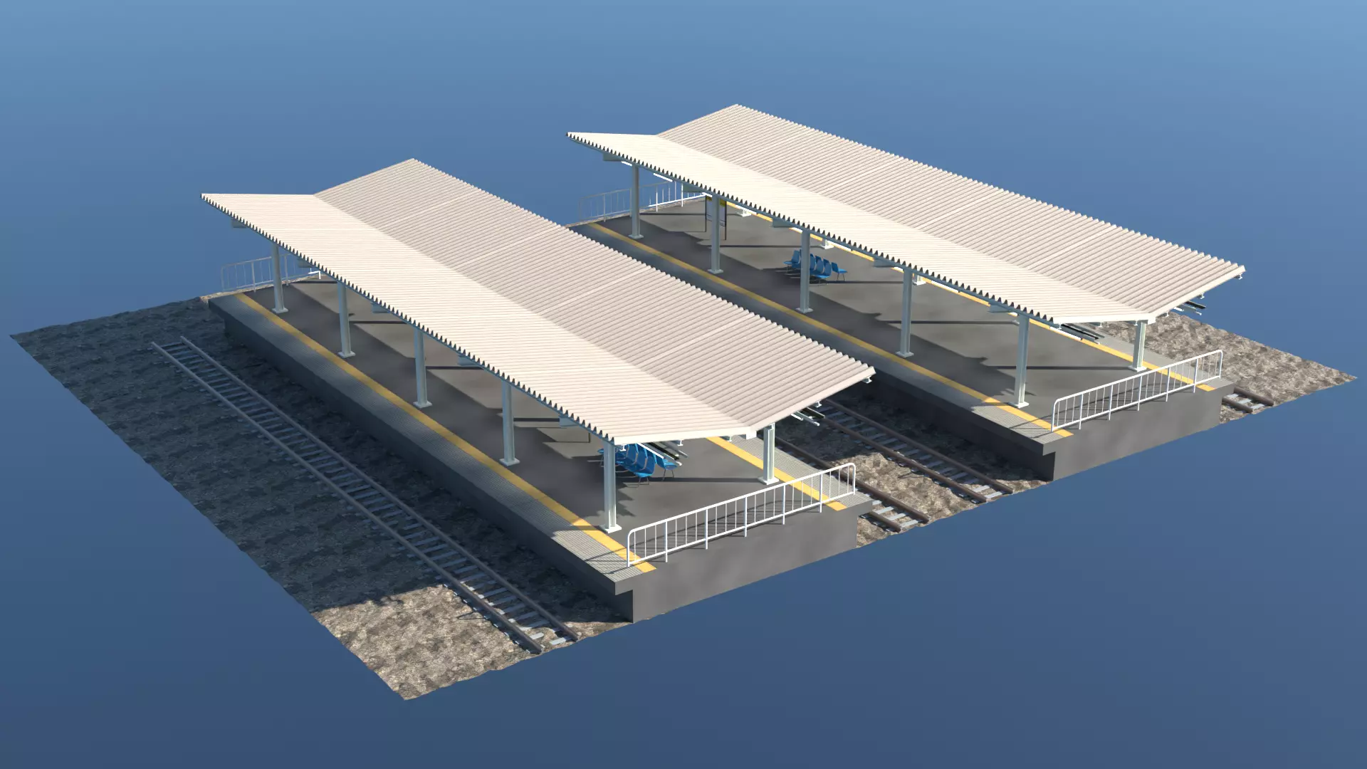 Japanese Rural Station Platform    2 Island 4 Track Set Low-poly 3D model_9