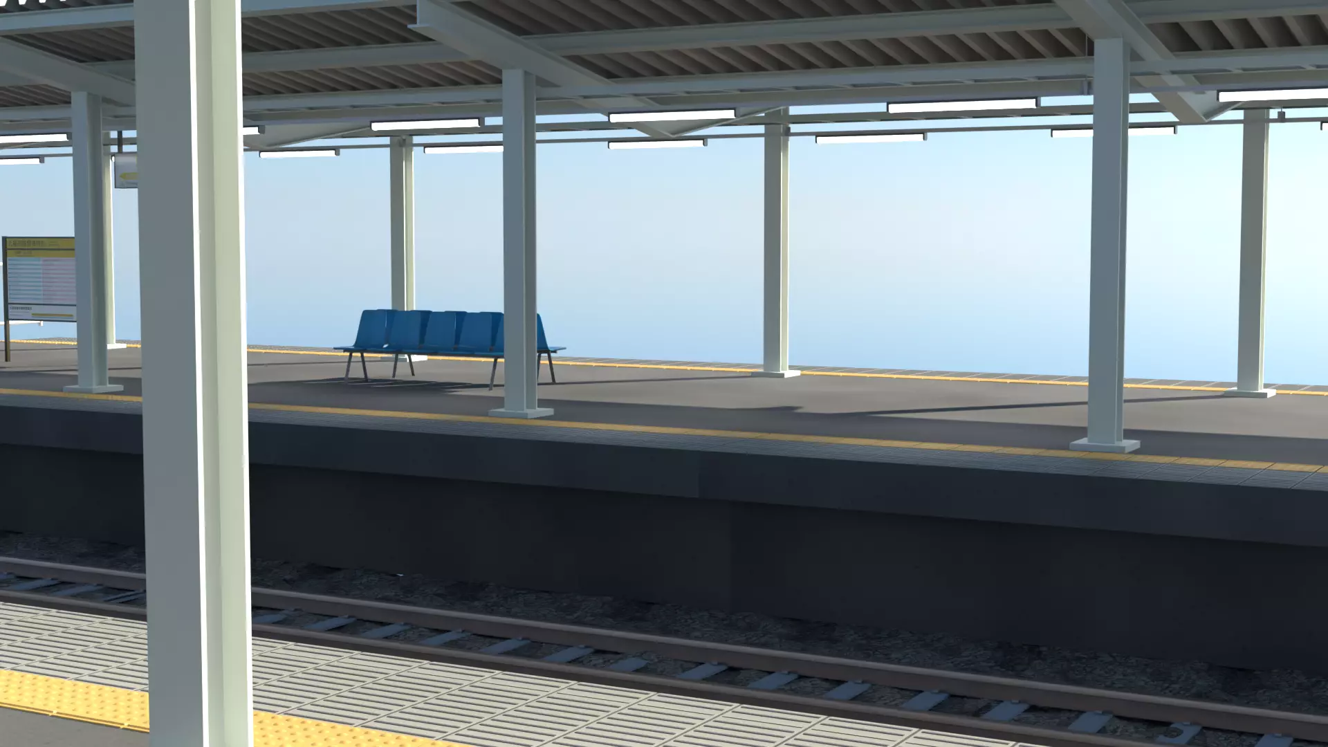 Japanese Rural Station Platform    2 Island 4 Track Set Low-poly 3D model_6