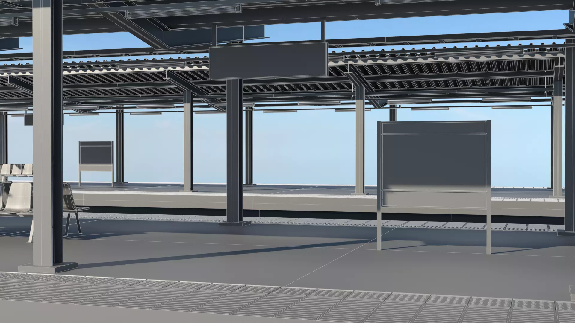 Japanese Rural Station Platform    2 Island 4 Track Set Low-poly 3D model_12