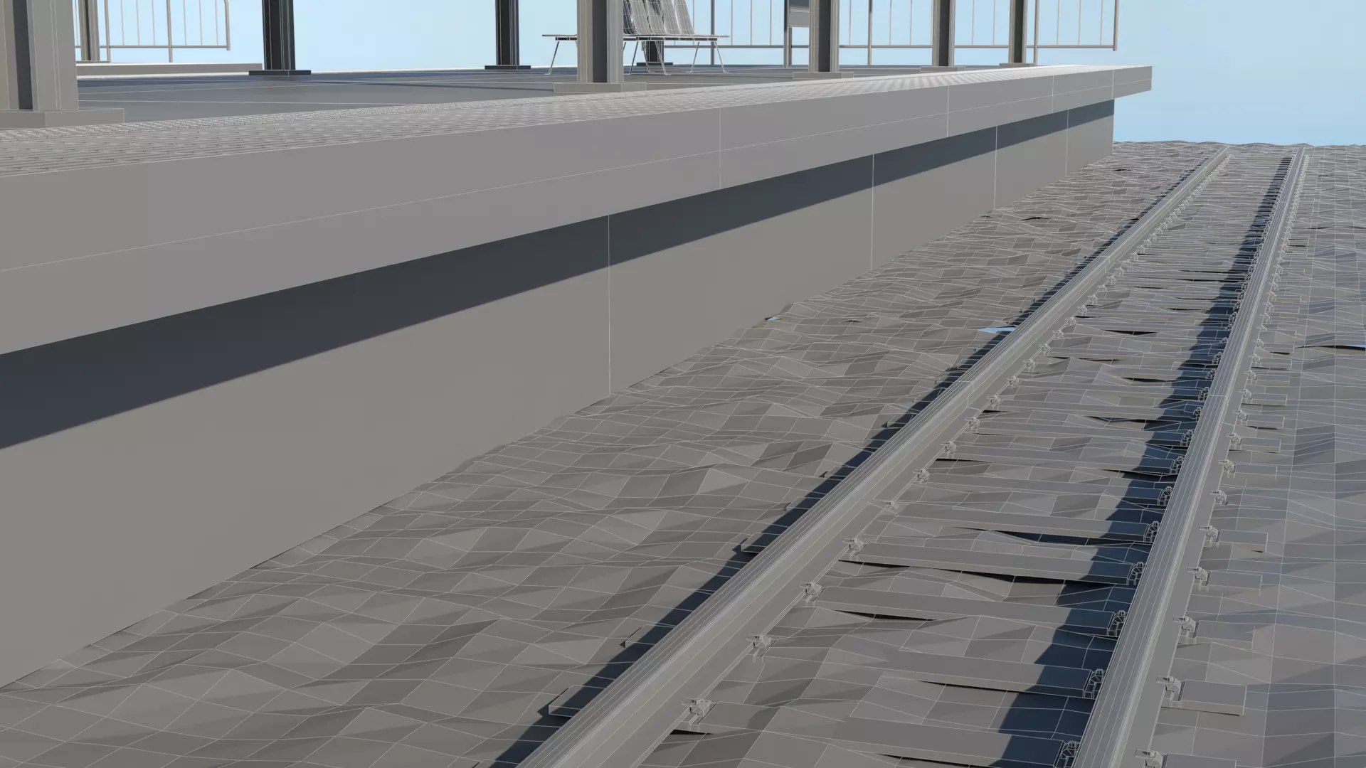 Japanese Rural Station Platform    2 Island 4 Track Set Low-poly 3D model_15