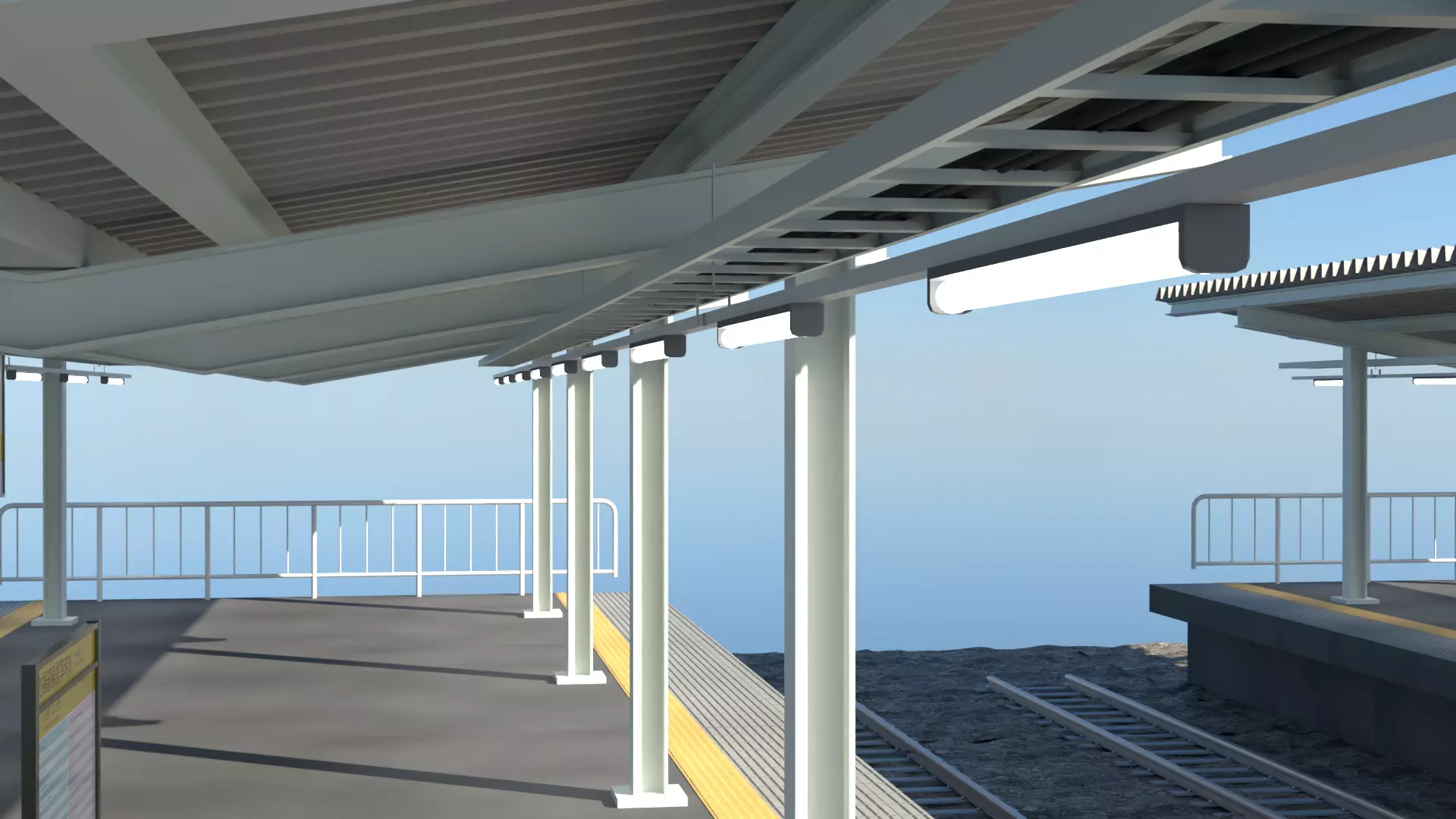 Japanese Rural Station Platform    2 Island 4 Track Set Low-poly 3D model_8