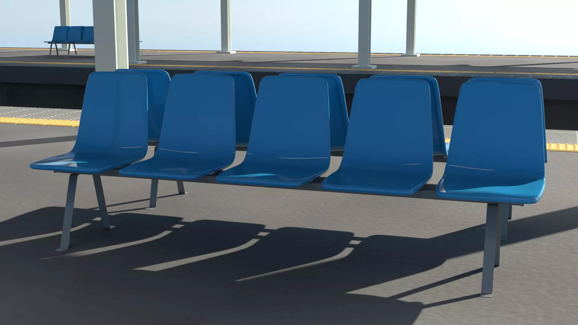 Japanese Rural Station Platform    2 Island 4 Track Set Low-poly 3D model_4