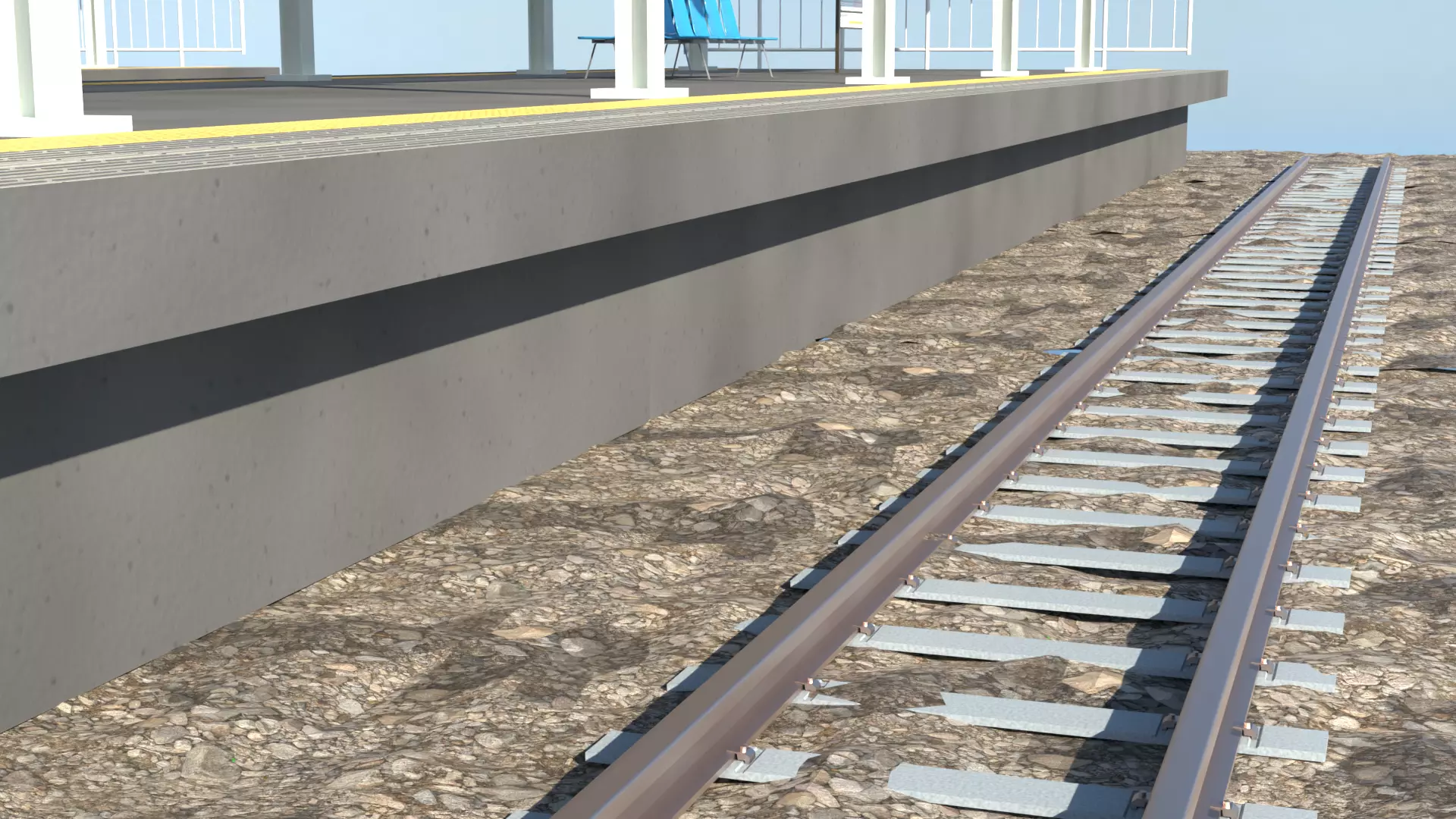 Japanese Rural Station Platform    2 Island 4 Track Set Low-poly 3D model_10