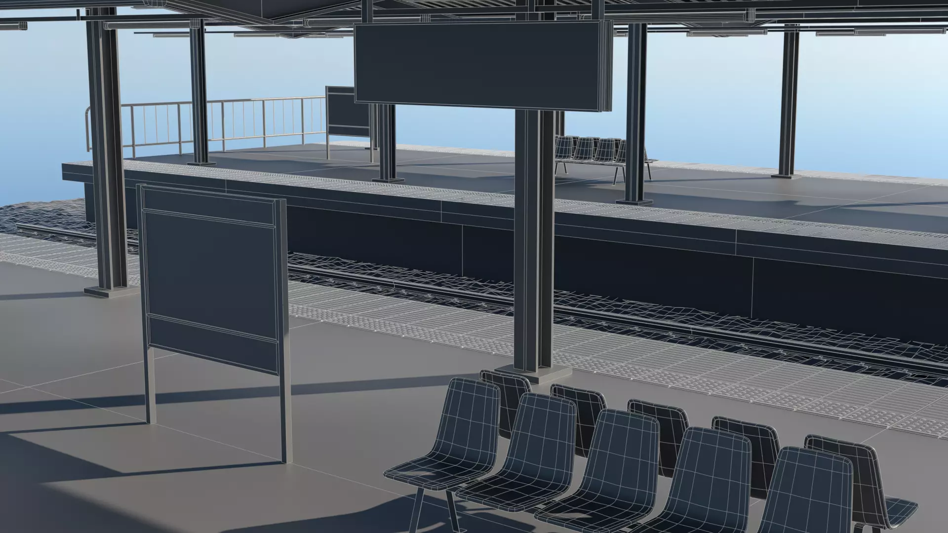 Japanese Rural Station Platform    2 Island 4 Track Set Low-poly 3D model_11