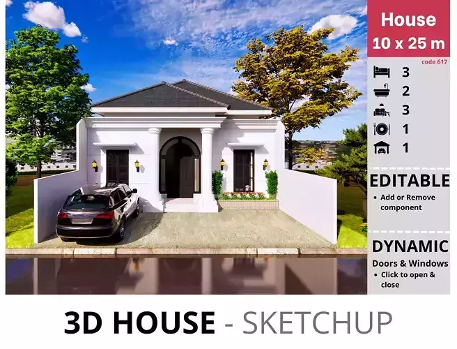 House 10x25m code 617 - Sketchup 3D model 3D model