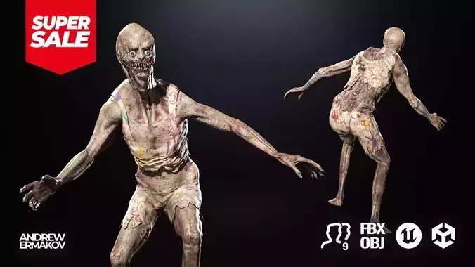 Son of Ghoul Redneck Zombie Monster9 Game Ready Character Low-poly 3D model