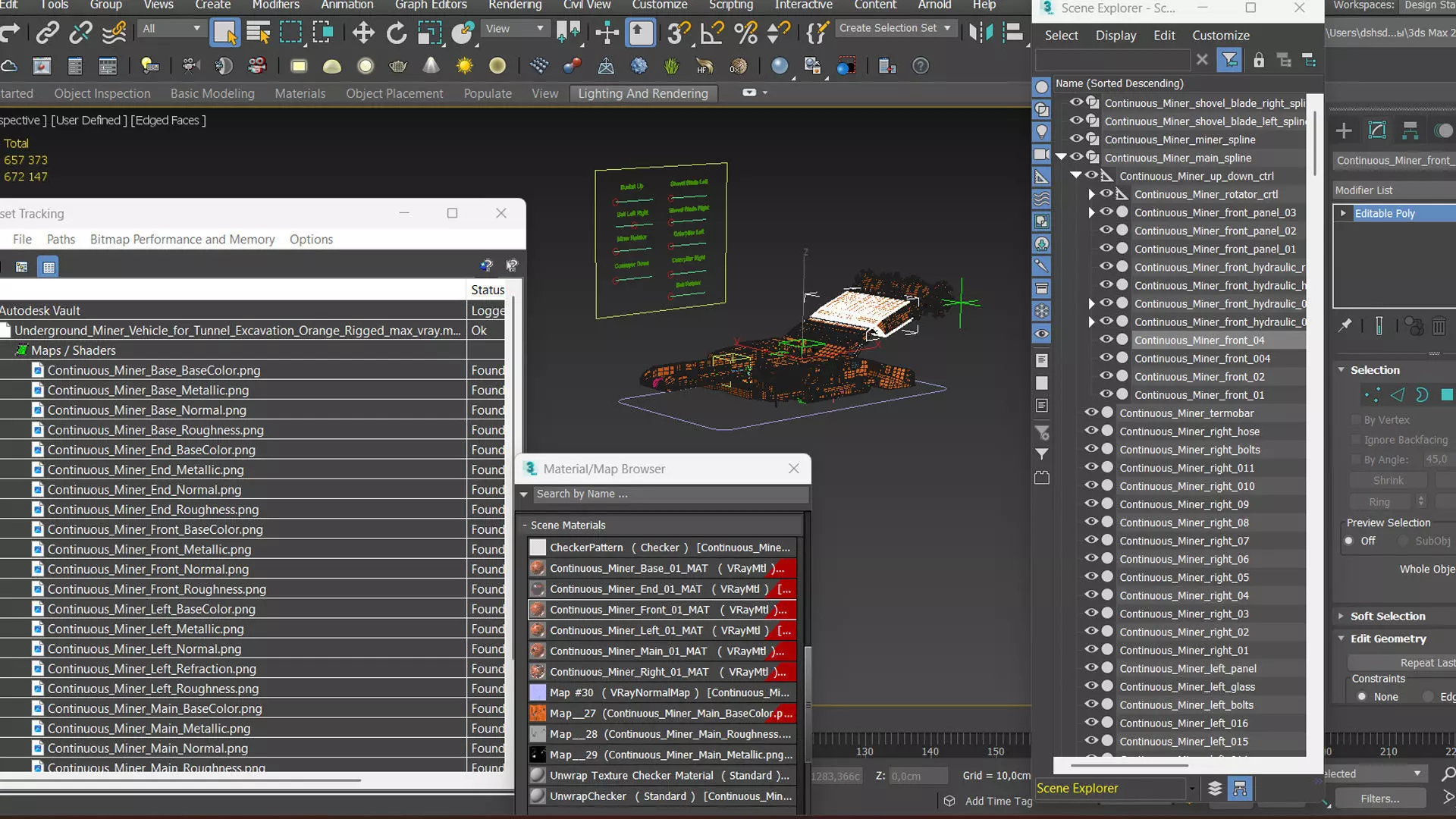 Underground Miner Vehicle for Tunnel Excavation Orange Rigged 3D model_19