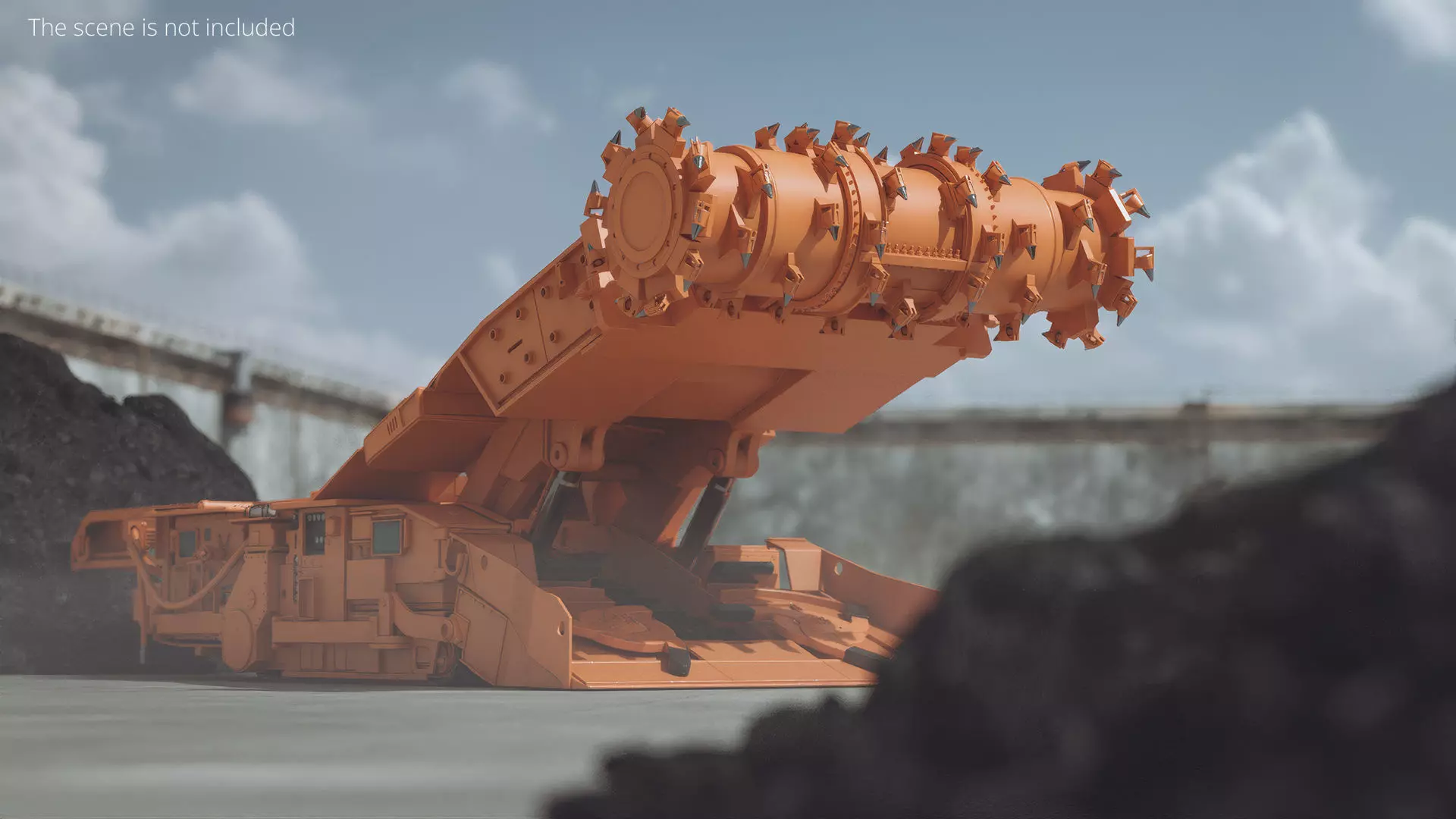 Underground Miner Vehicle for Tunnel Excavation Orange Rigged 3D model_0