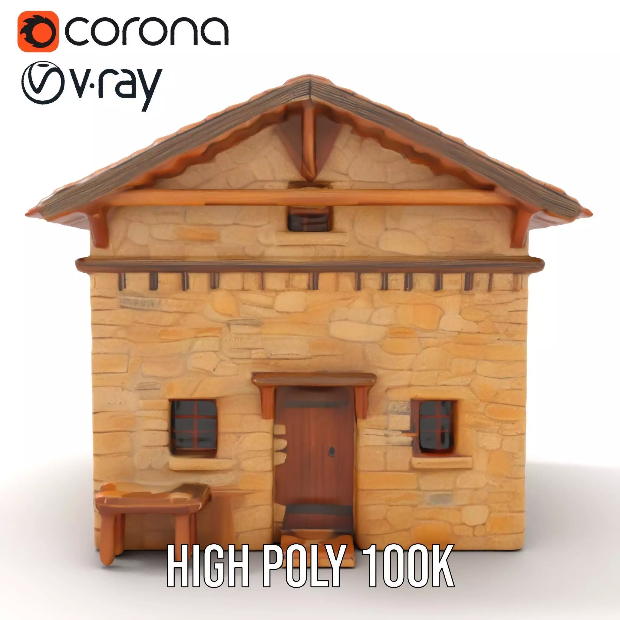 Rustic Stone Cottage model pack Low-poly 3D model_29