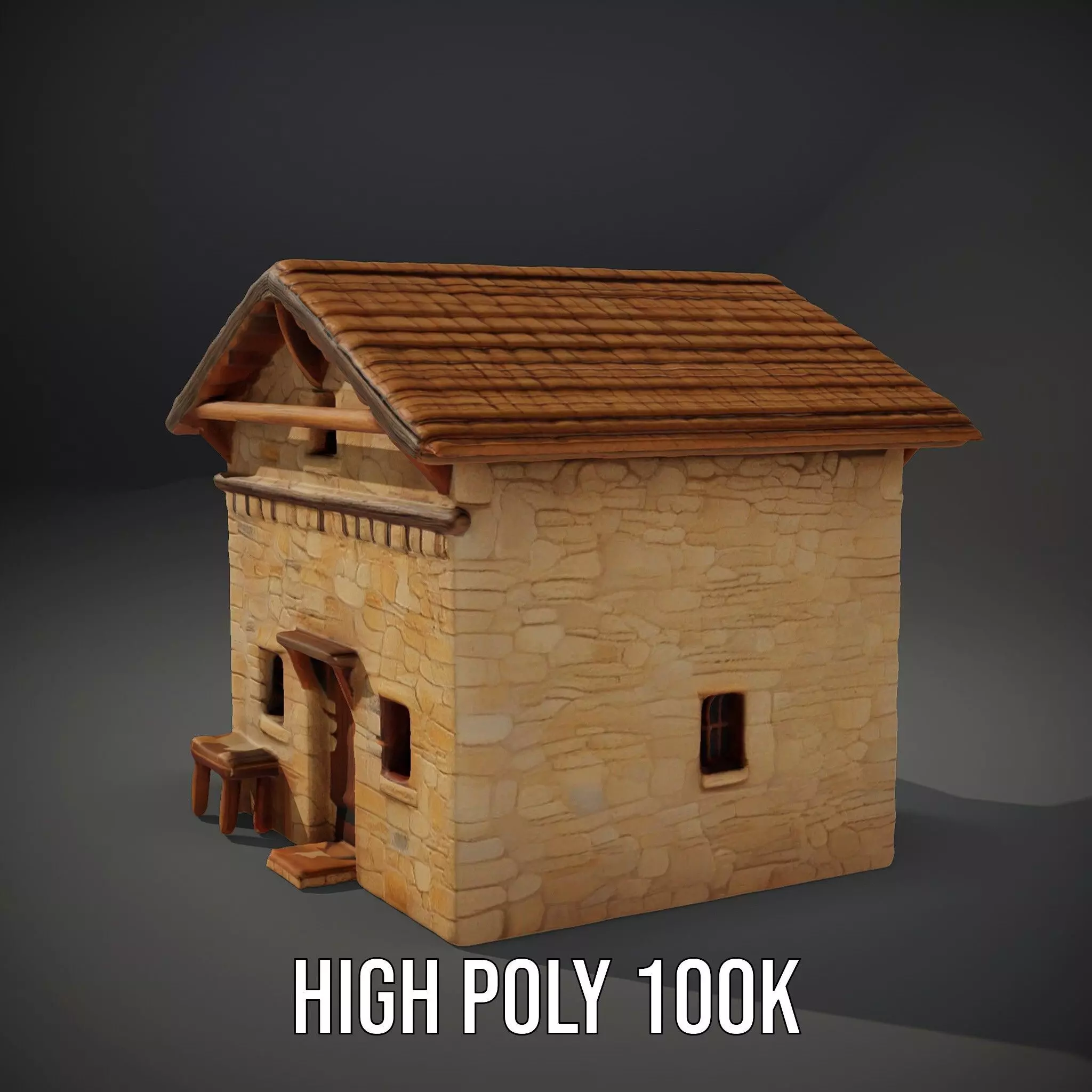 Rustic Stone Cottage model pack Low-poly 3D model_8