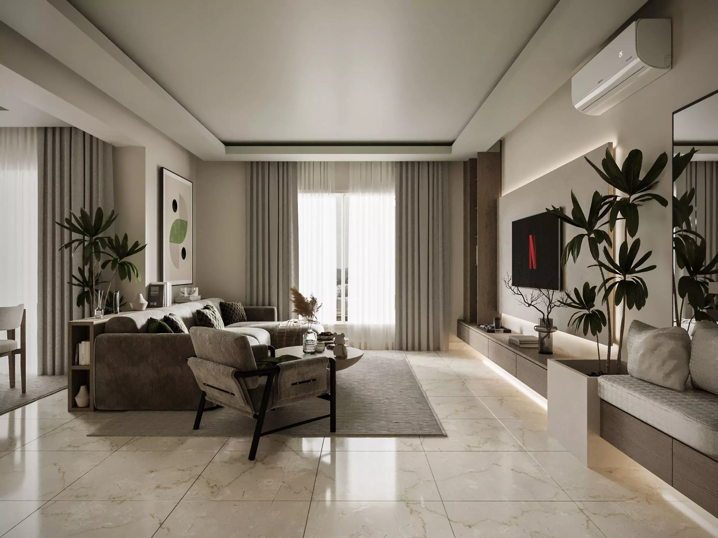 Modern Apartment Interior Living Dining  and Bedroom Corona 3D model_2