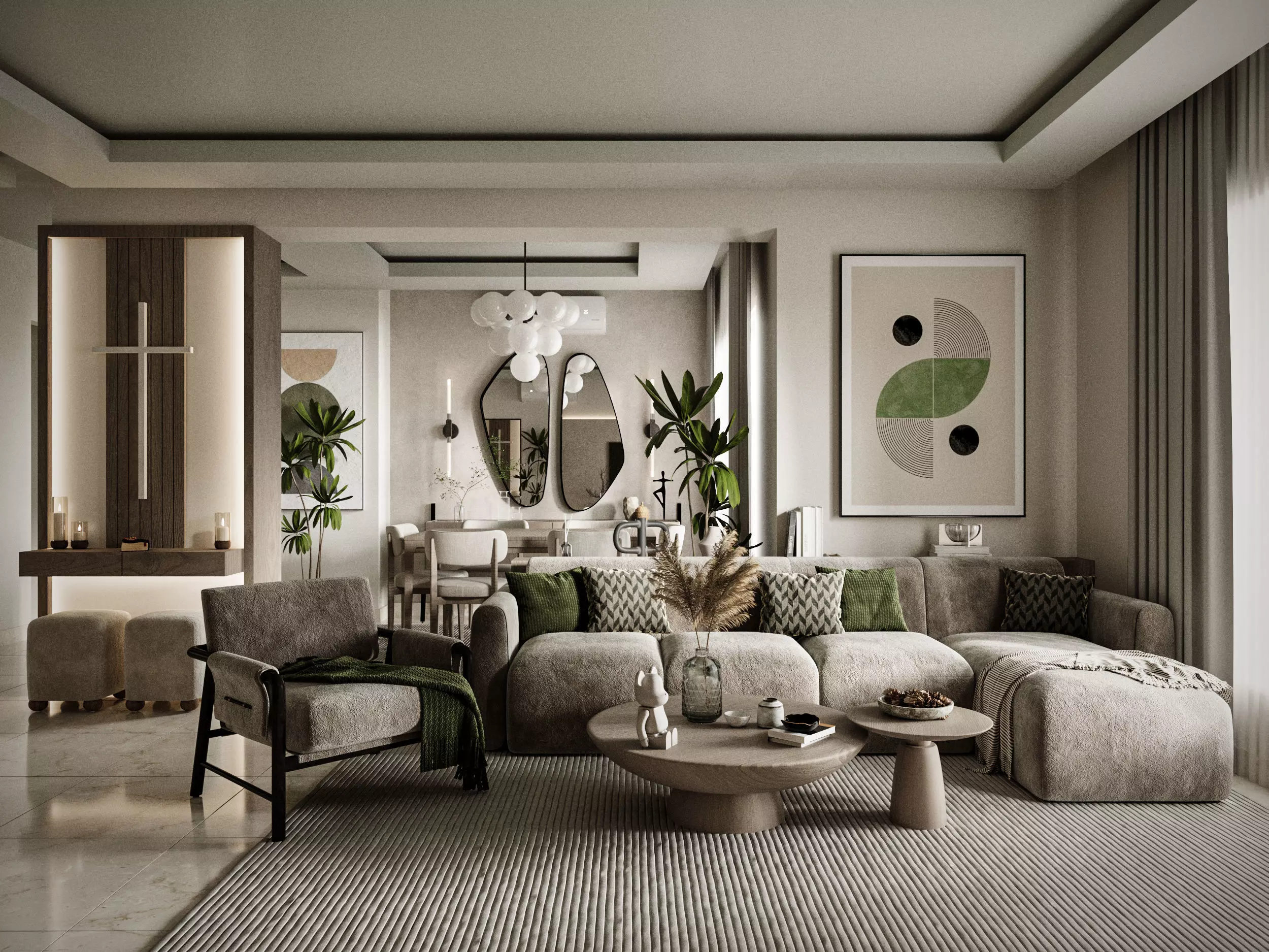 Modern Apartment Interior Living Dining  and Bedroom Corona 3D model_0