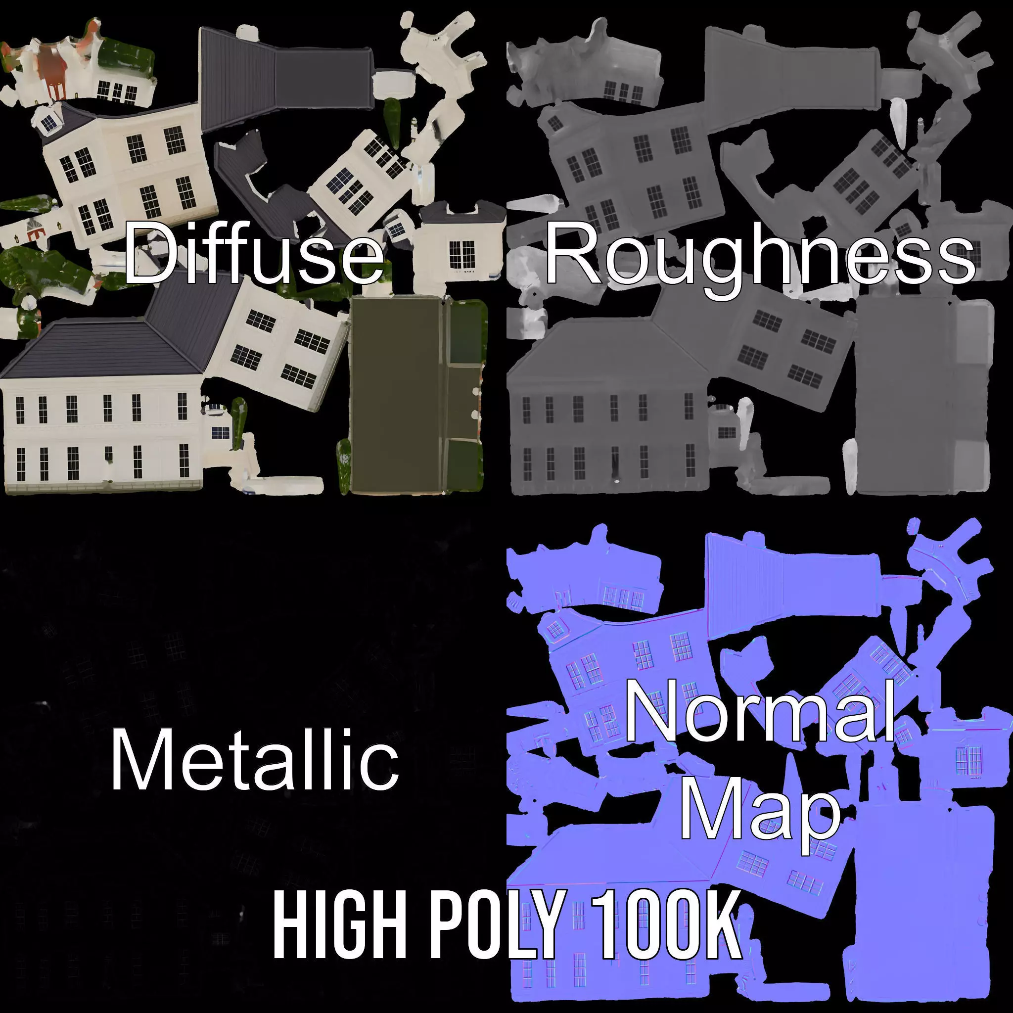 Classic White Mansion model pack Low-poly 3D model_3