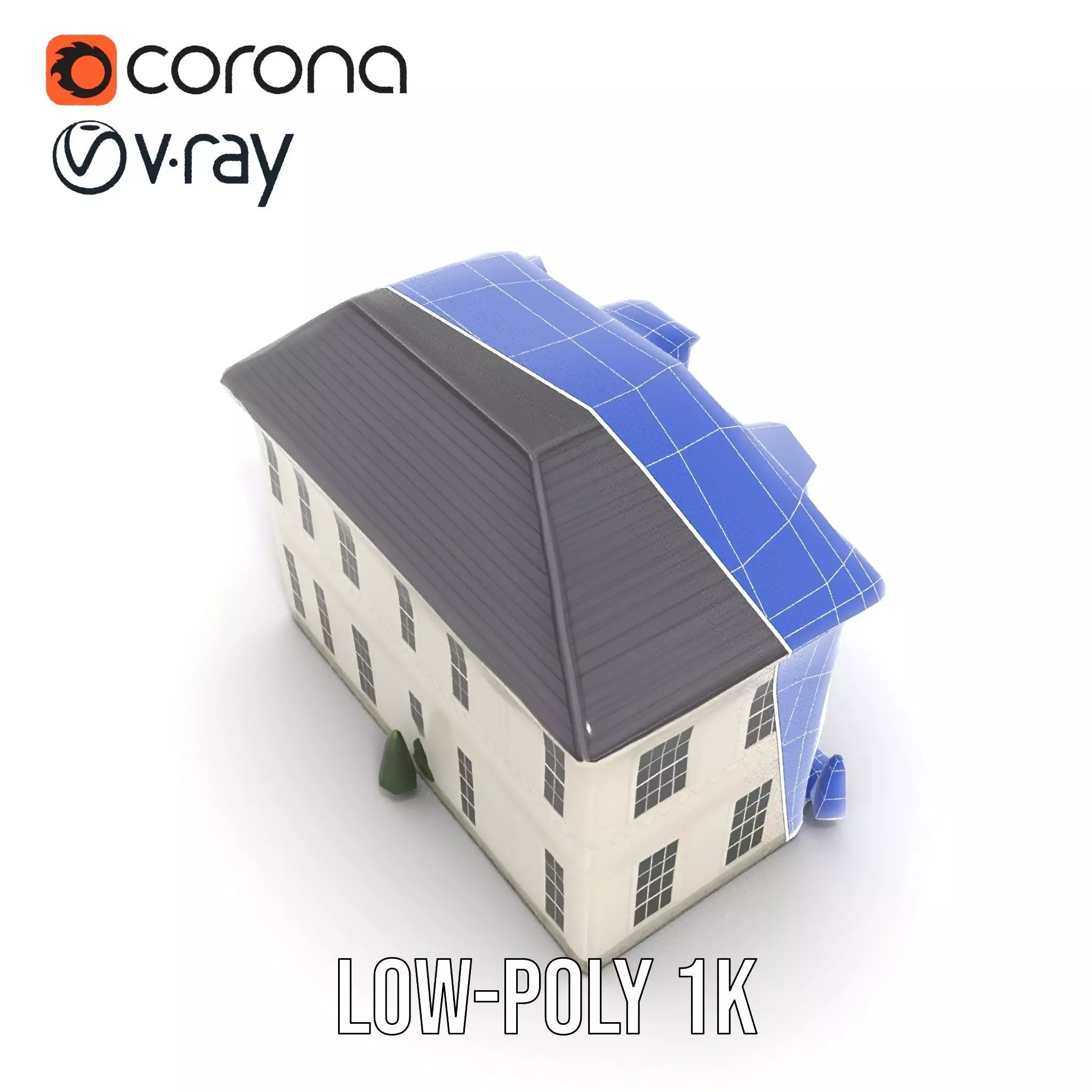 Classic White Mansion model pack Low-poly 3D model_22