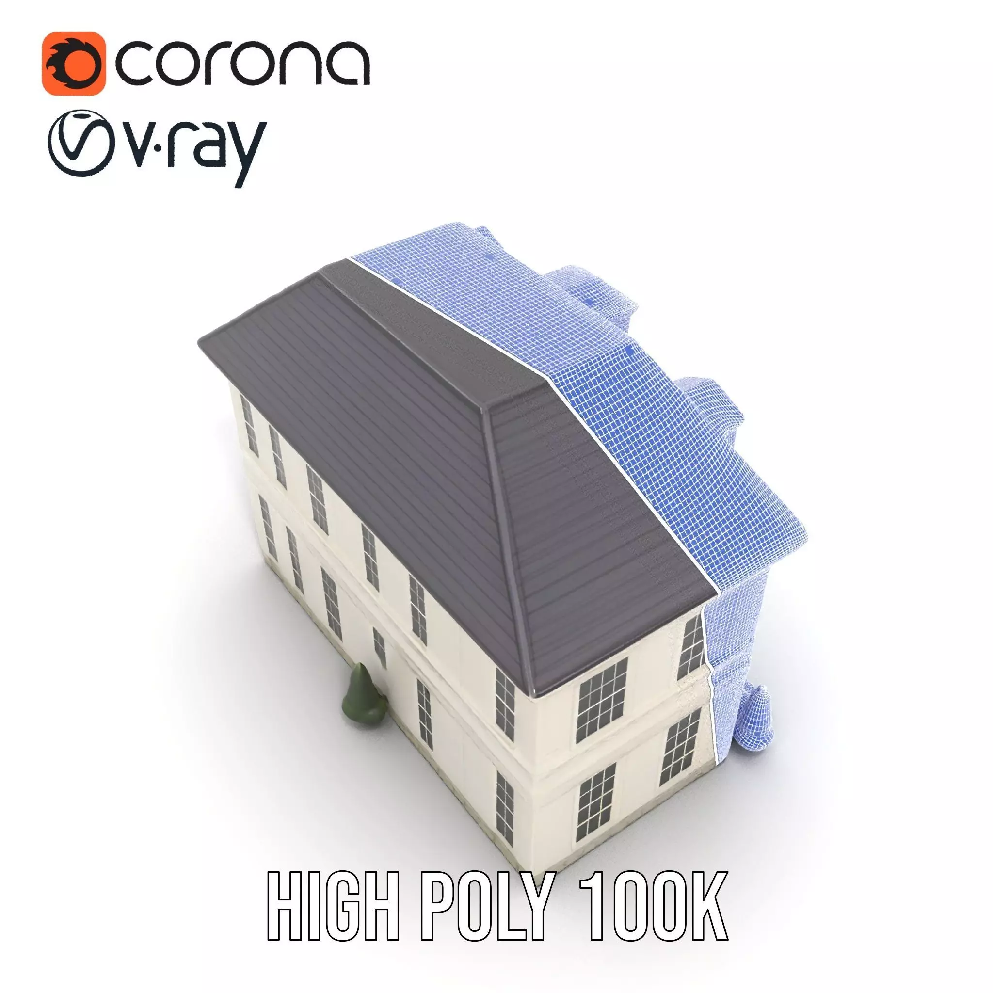 Classic White Mansion model pack Low-poly 3D model_32