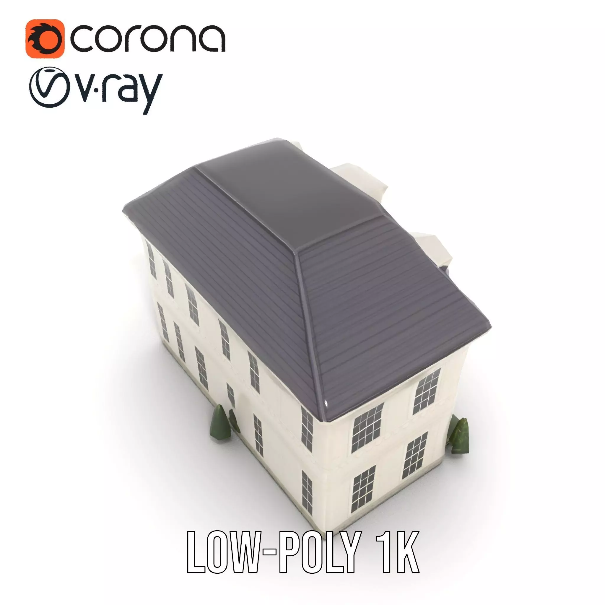 Classic White Mansion model pack Low-poly 3D model_7